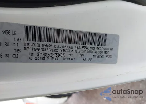 2017 Dodge Journey Sxt z USA, uszkodzony, nr VIN 3C4PDCBG3HT514678